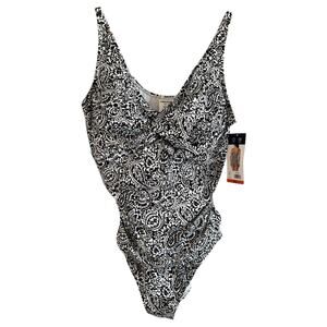 NWT Lands End Black White Paisley Print One Piece Swimsuit Women’s Size 2XL